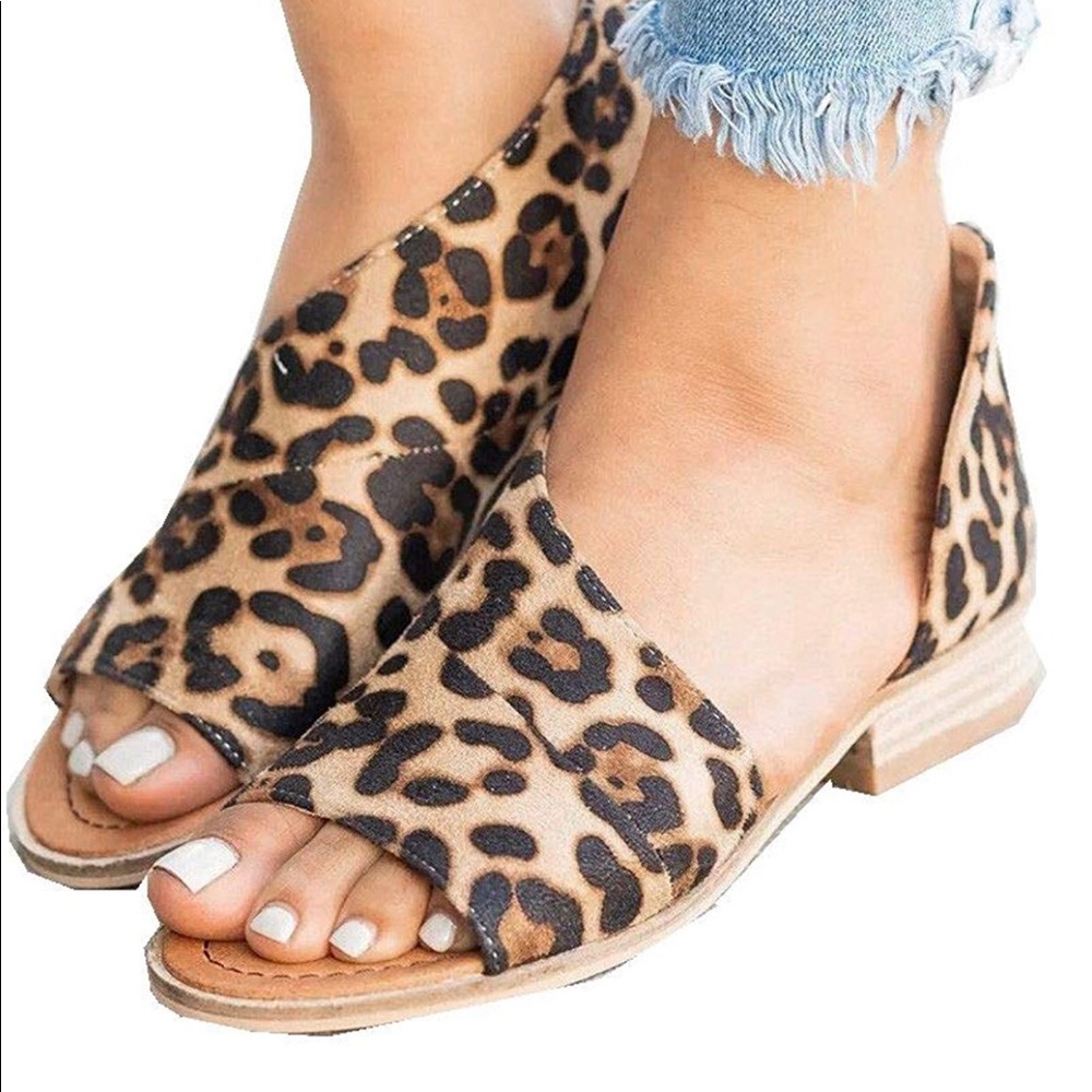 SOLD Open Toe Faux Suede Side Cutout Flats-Leopard